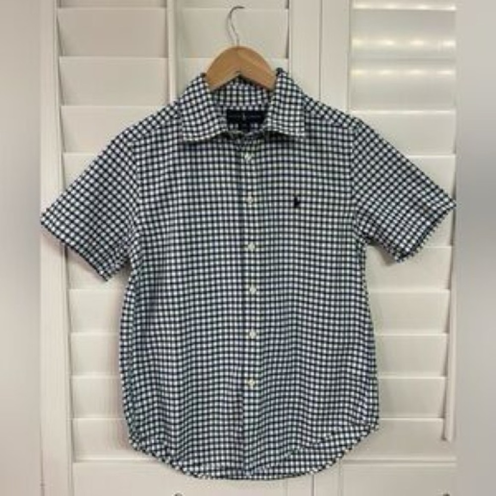 Ralph Lauren Green and White Button Down Shirt Gingham Pattern 4T